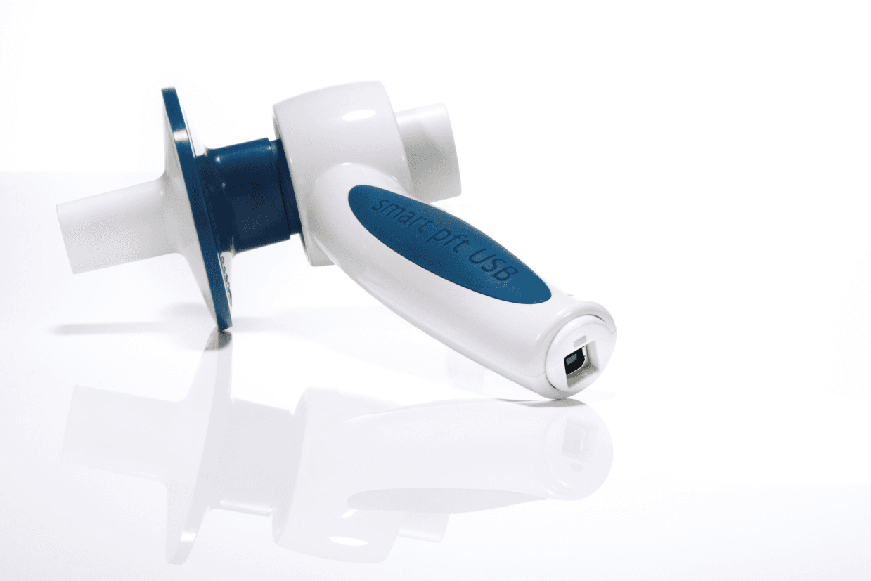 Spiromètre USB smart pft USB : vue principale du dispositif et de ses principaux composants visibles