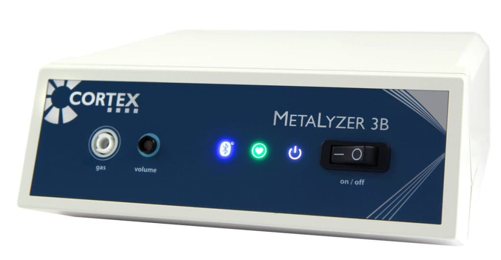 Système d'ergospirométrie MetaLyzer 3B : vue principale du dispositif et de ses principaux composants visibles