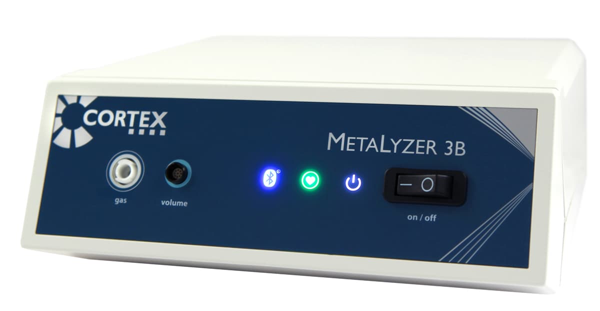 Système d'ergospirométrie MetaLyzer 3B : vue principale du dispositif et de ses principaux composants visibles