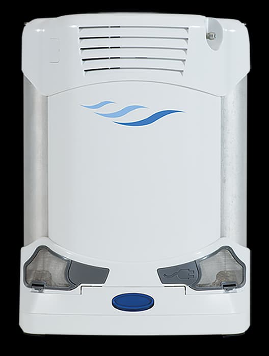 Concentrateur d'oxygène portable FreeStyle Comfort : vue principale du dispositif et de ses principaux composants visibles
