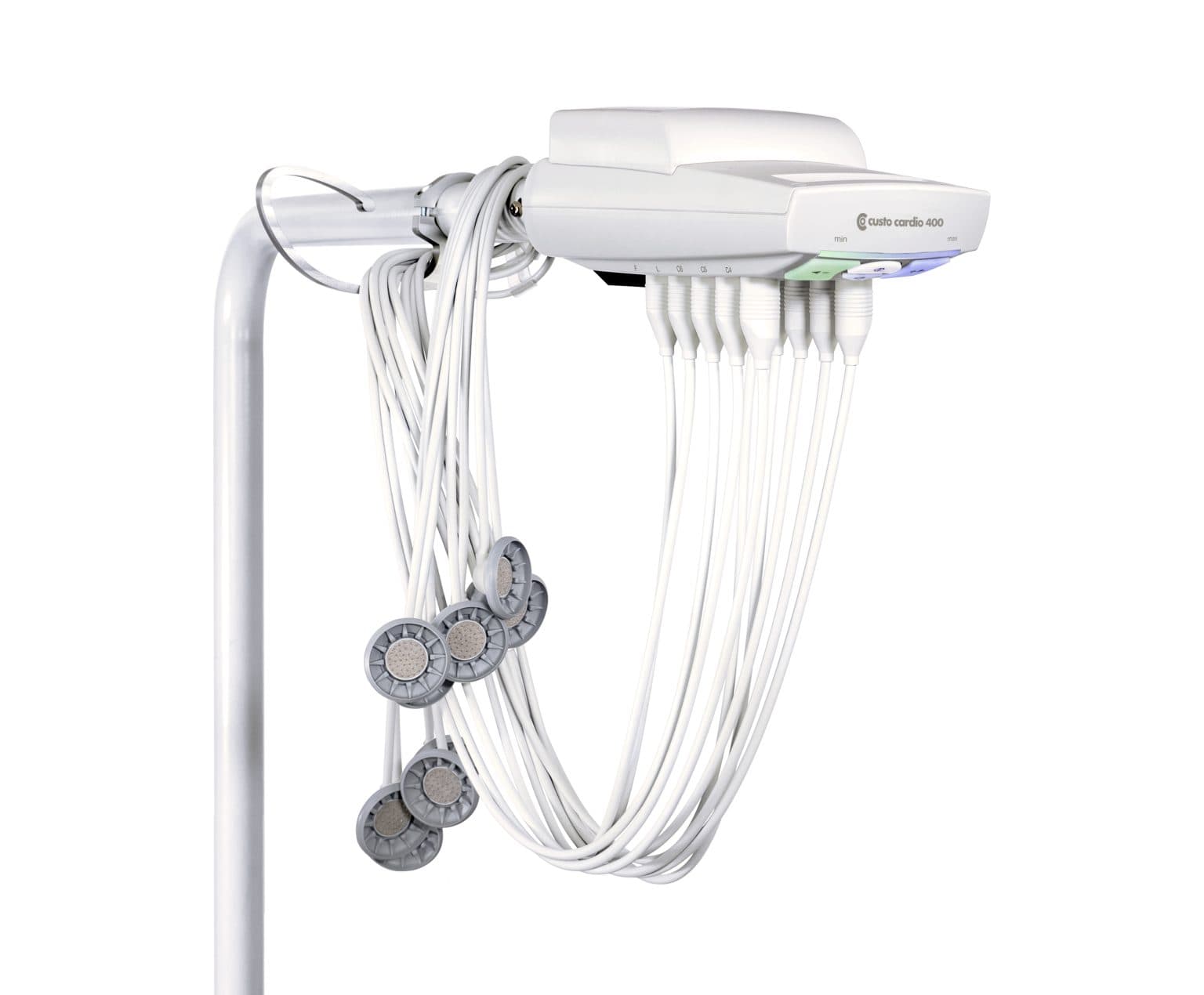 Électrocardiographe Custo Cardio 400 monté sur support avec câbles et électrodes à aspiration