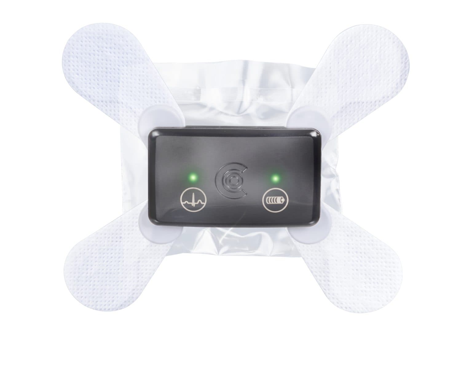 Capteur Custo Guard Holter fixé sur un support adhésif pour l’enregistrement ECG