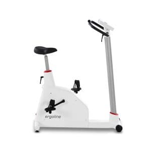 Ergomètre vélo Ergoselect 1 : vue latérale montrant la structure, les appuis et les possibilités de réglage de l’ergomètre
