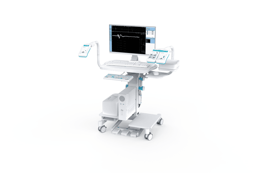 Système EMG TruTrace : station complète du système de neurodiagnostic avec poste informatique et modules d’acquisition