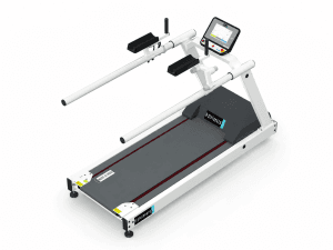 Tapis roulant médical H/P/Cosmos pluto® : vue trois quarts du dispositif et de ses principaux composants visibles
