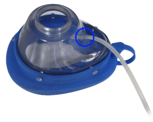 Spiromètre smart pft USB avec rhinomanométrie : masque facial bleu transparent et tubulure utilisés pour la rhinomanométrie