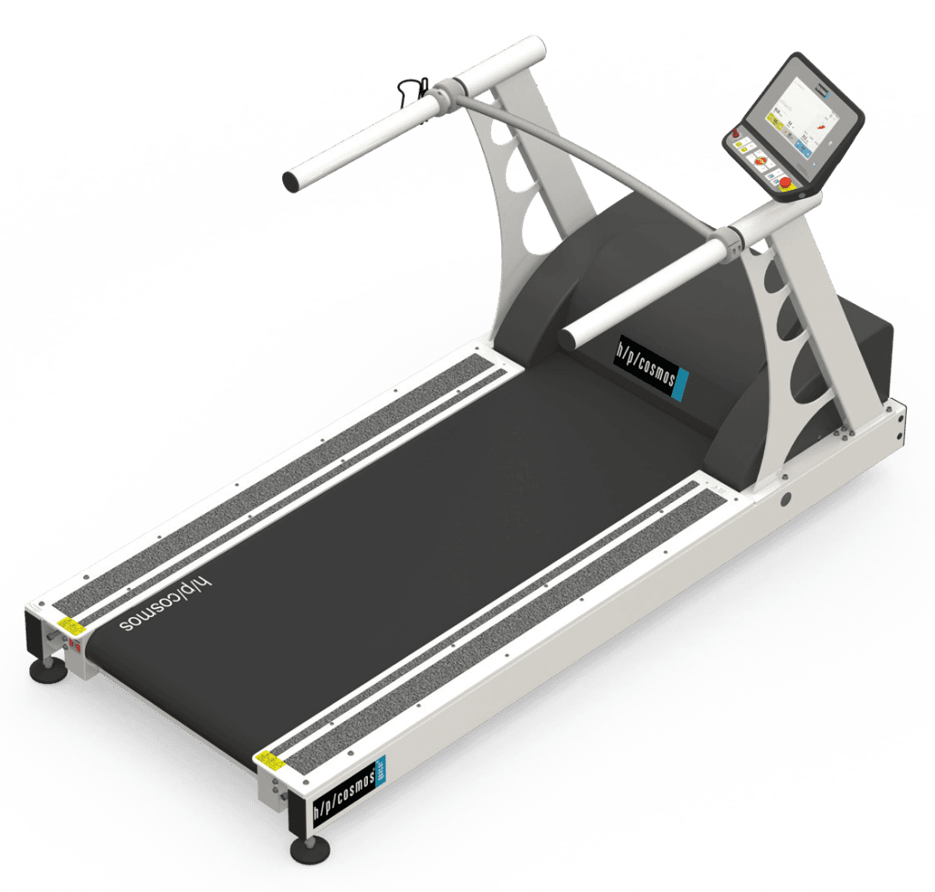 Tapis roulant médical H/P/Cosmos stellar® : vue principale du dispositif et de ses principaux composants visibles