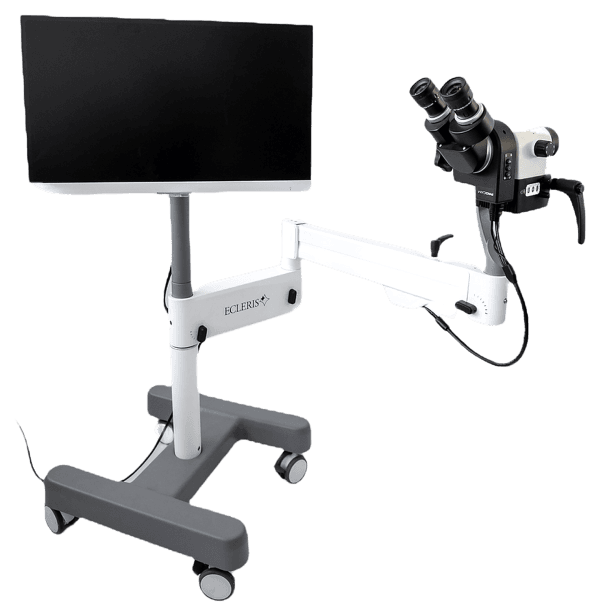 Colposcope Ecleris C-200 : colposcope sur pied mobile avec optique, bras articulé et moniteur vidéo