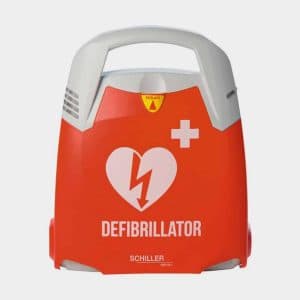 Défibrillateur automatisé externe FRED PA-1 : vue principale du dispositif et de ses principaux composants visibles
