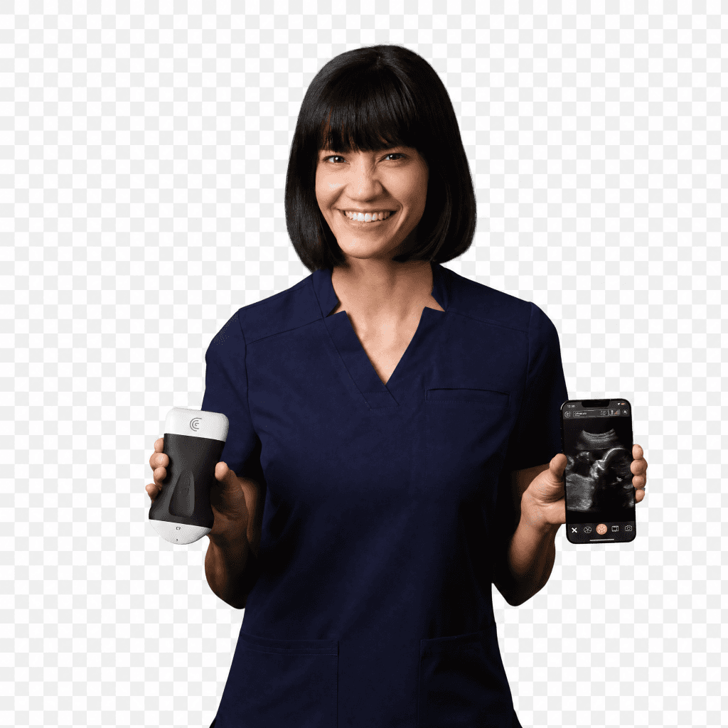 Échographe portable sans fil Clarius C7 HD3 : vue principale du dispositif et de ses principaux composants visibles