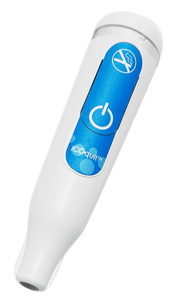 Analyseur de monoxyde de carbone expiré iCOquit Smokerlyzer : vue principale du dispositif et de ses principaux composants visibles