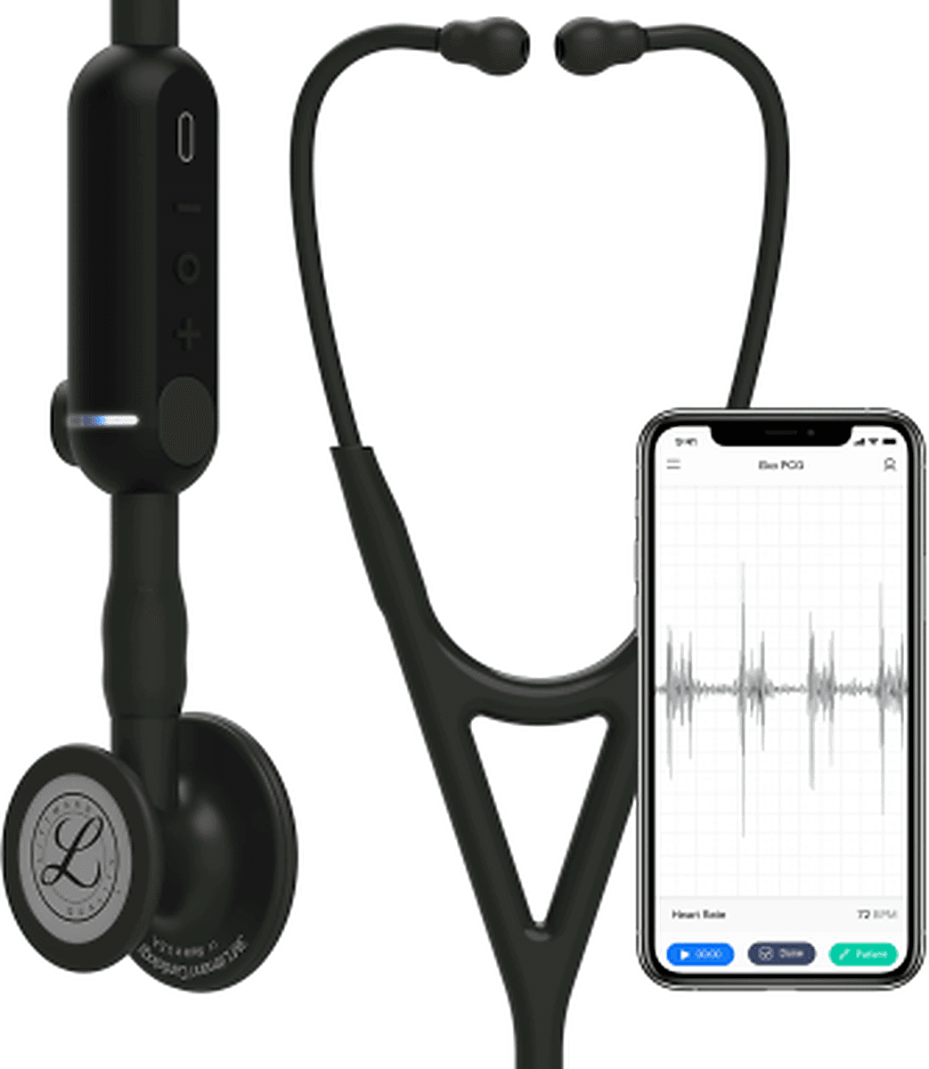 Stéthoscope numérique Littmann CORE : vue de face avec tubulure et finition de pavillon correspondant à cette variante