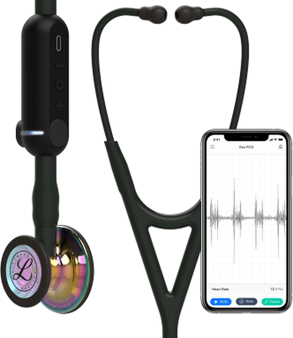 Stéthoscope numérique Littmann CORE : vue de face avec tubulure et finition de pavillon correspondant à cette variante