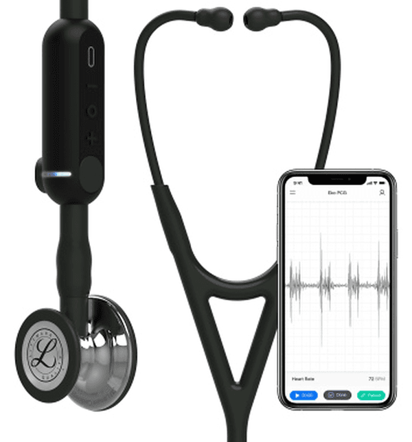 Stéthoscope numérique Littmann CORE : vue de face avec tubulure et finition de pavillon correspondant à cette variante