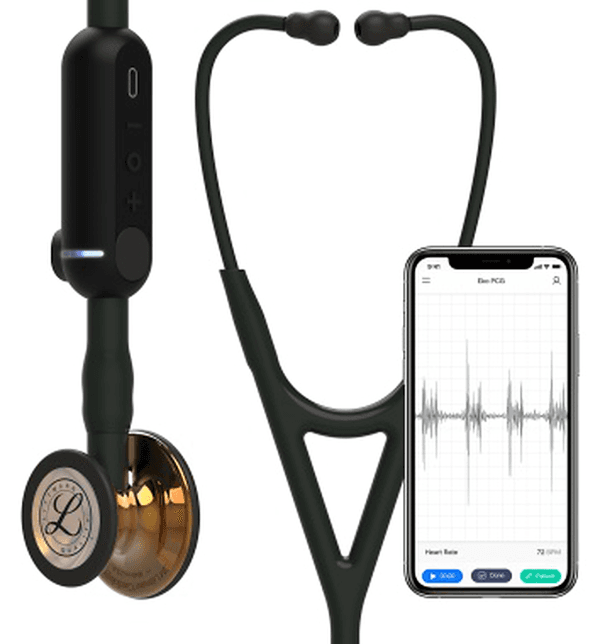 Stéthoscope numérique Littmann CORE : vue de face avec tubulure et finition de pavillon correspondant à cette variante