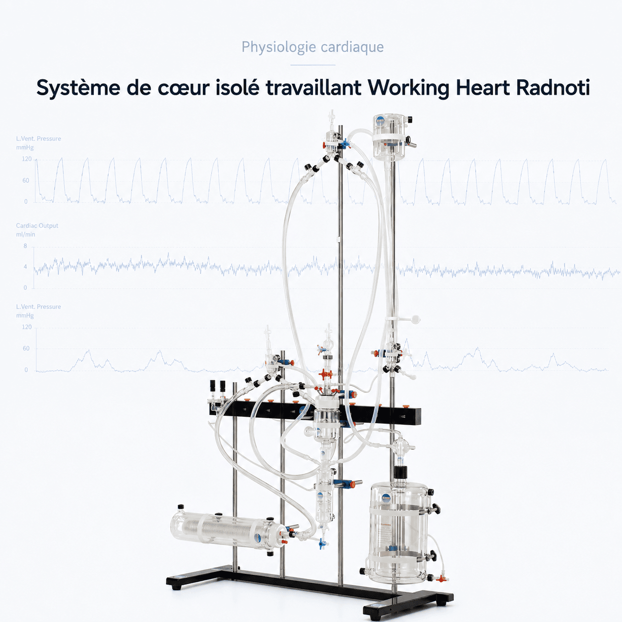 Système de cœur isolé travaillant Working Heart Radnoti : vue principale du dispositif et de ses principaux composants visibles